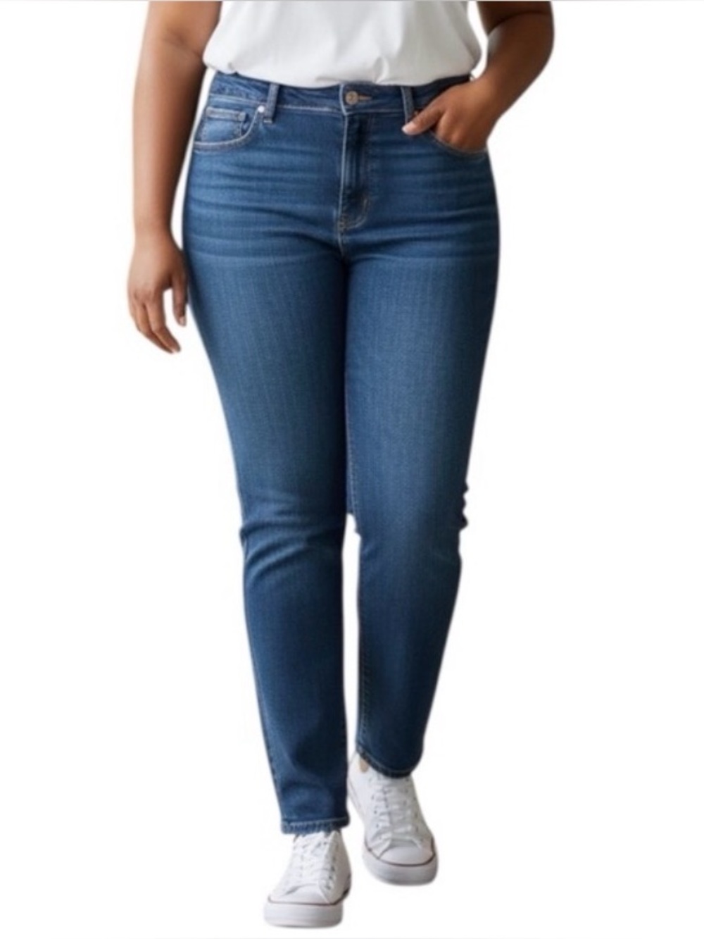 Susan Graver Slim Cut Medium Wash High Rise Jeans size 14